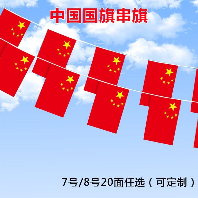 亚众  7号8号20面5米长国旗串旗吊旗 装饰挂旗五星红旗小彩旗小串旗 8