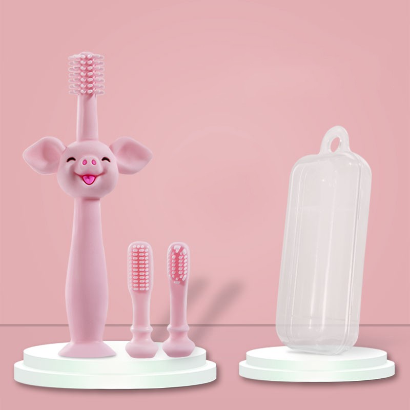 小袋鼠巴布（JOER BABU）婴儿牙刷硅胶儿童训练牙刷儿童牙刷0-3岁乳牙刷 粉色小猪