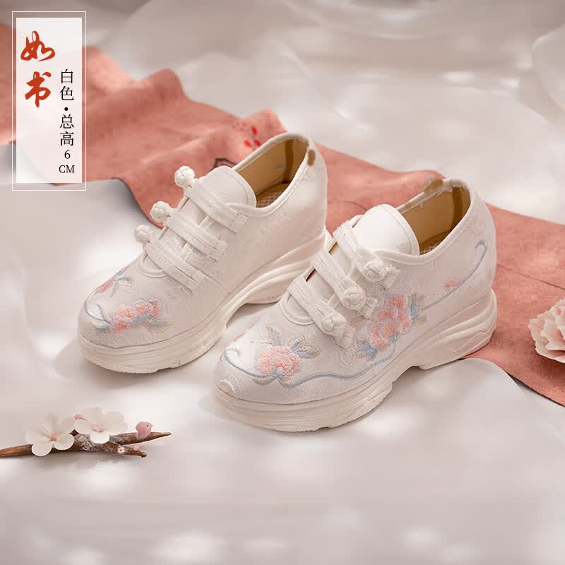 尤柯鸟（yoekbird）布鞋女绣花鞋内增高休闲鞋运动鞋民族风厚底古风汉服小白鞋 如书白色_总高6CM 40使用感如何?
