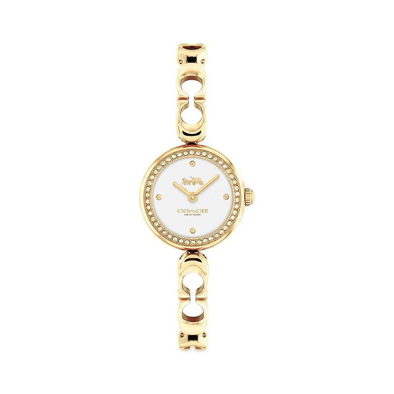 蔻驰(coach)明星同款 gracie 系列 金色小c恋 镶钻轻奢马车标识石英