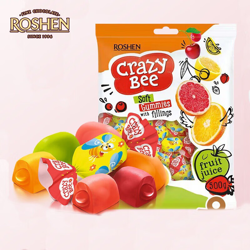 如胜乌克兰进口如胜小蜜蜂qq软糖果2斤装水果汁夹心软糖儿童节 混合果