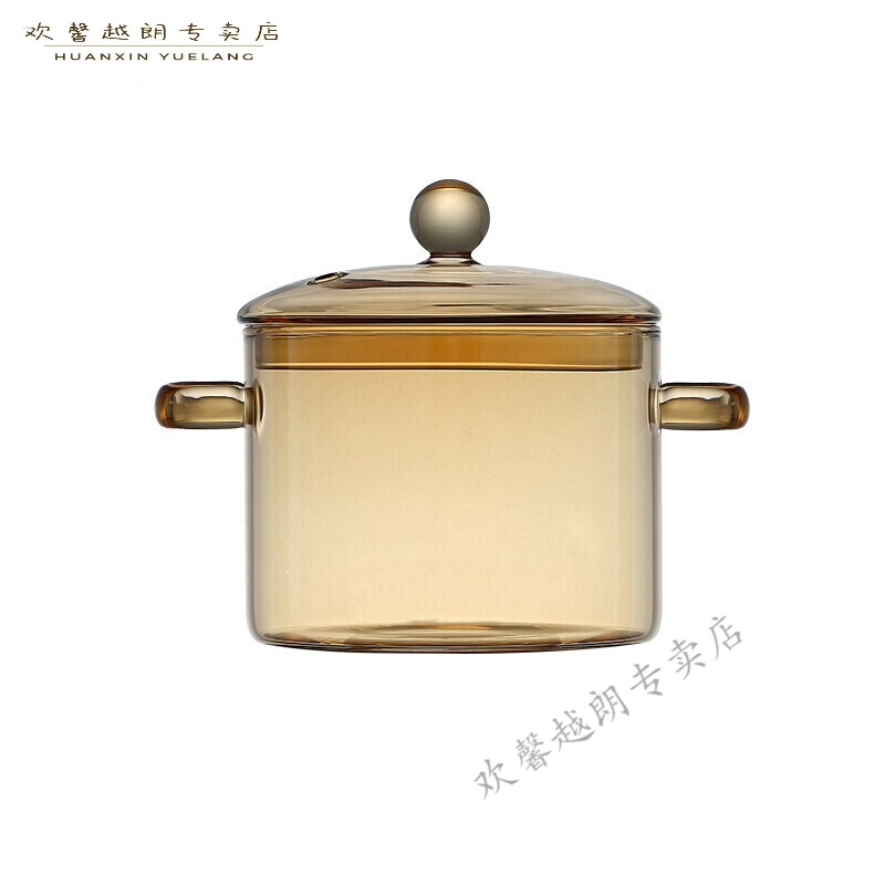【輕奢高端】玻璃湯鍋 玻璃鍋煲湯家用高硼硅雙耳電陶爐燃氣湯鍋明火耐熱鍋具燉鍋 琥珀色1.3L經(jīng)典款