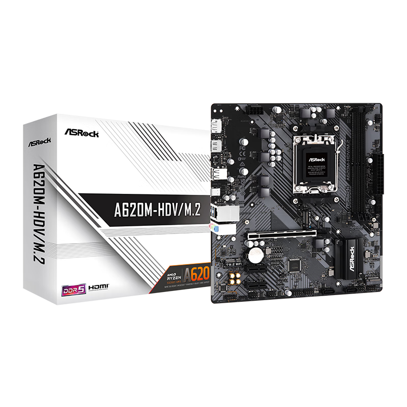 ASRock 华擎 A620M-HDV/M.2支持AMD CPU7900X/7700X/7500F （AMD A620/Socket AM5）