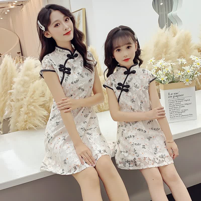 亲子装夏蕾丝旗袍裙2121新品女童中国风改良连衣裙母女装汉服古装 图片色 160cm怎么看?