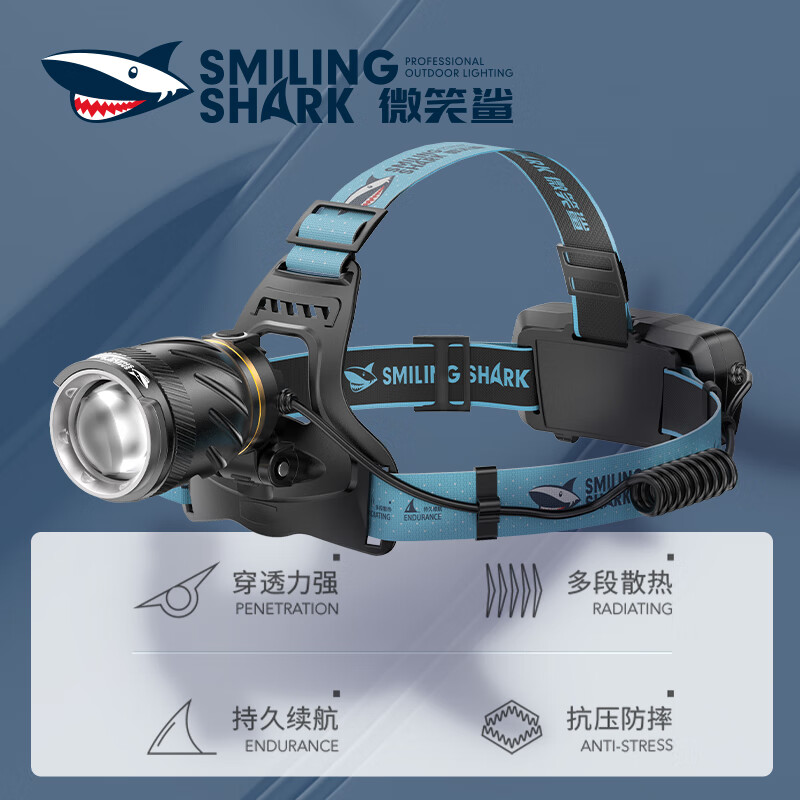 微笑鲨 头灯超长续航强光感应头灯四挡调节超亮远射夜钓鱼灯头戴式矿灯户外家用应急照明灯 【M5】-续航时间6-12小时