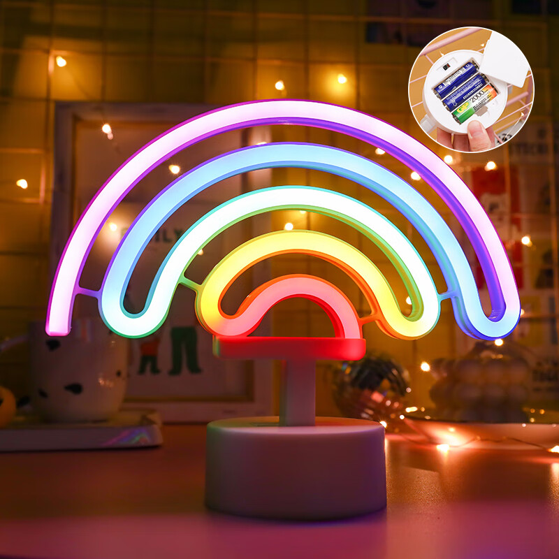 ins少女心独角兽彩虹装饰灯台灯霓虹灯温馨创意网红卧室房间夜灯 彩虹