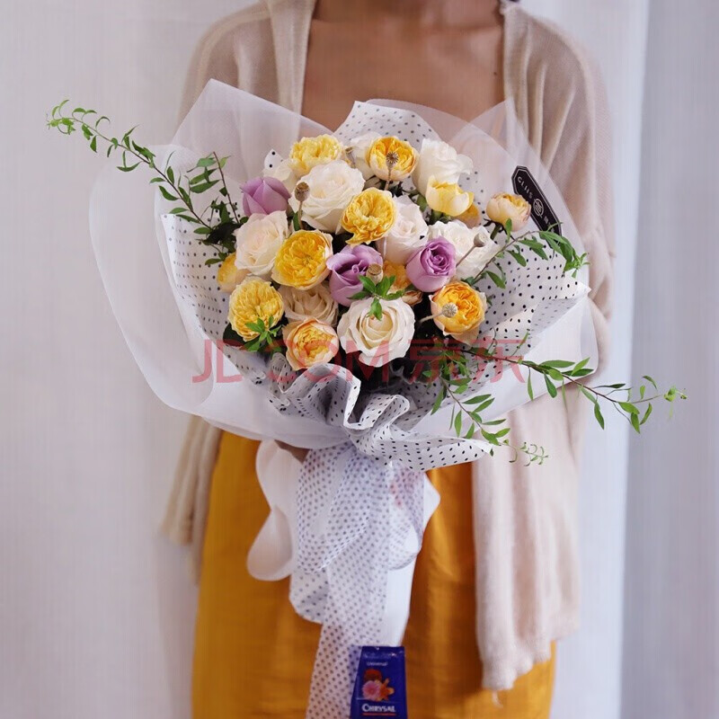 花语雅韵情人节鲜花粉玫瑰混搭花束告白送女友闺蜜同事同城配送 a款