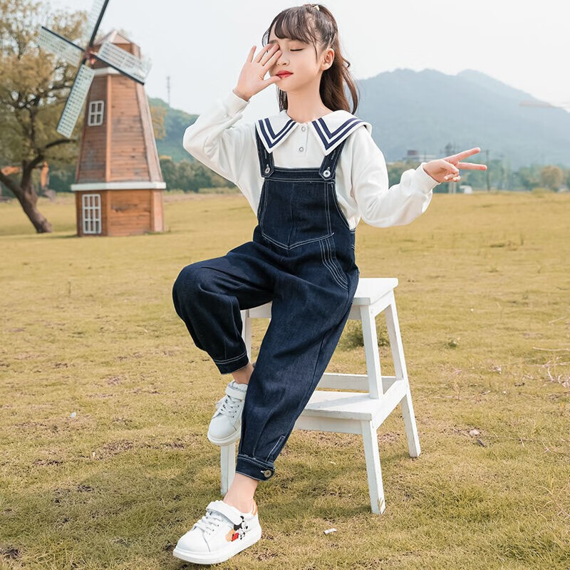 流彗女孩卫衣10-15岁套装春装韩版2021新款春秋背带裤秋冬洋气宽松