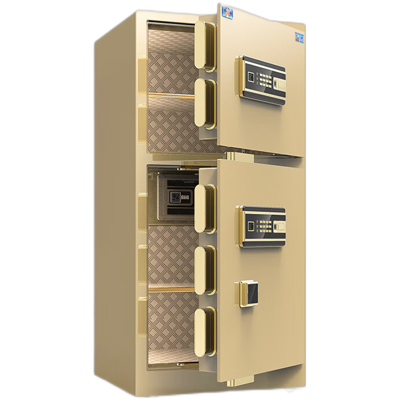 虎牌保險(xiǎn)柜家用辦公小型保險(xiǎn)箱大型1.5米/1.8米全鋼防盜可入墻夾萬 高80cm 雙門-時(shí)尚金 密碼款（密碼+鑰匙）