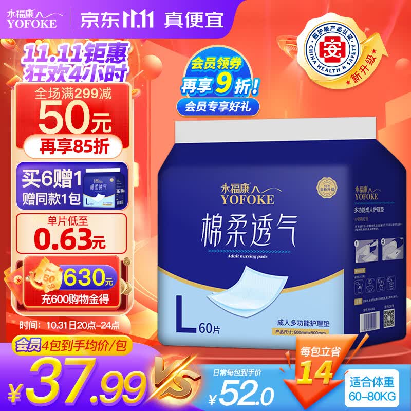 永福康 成人护理垫L60片(尺寸:60*90cm) 一次性隔尿垫 婴儿孕产妇产褥垫使用感如何?