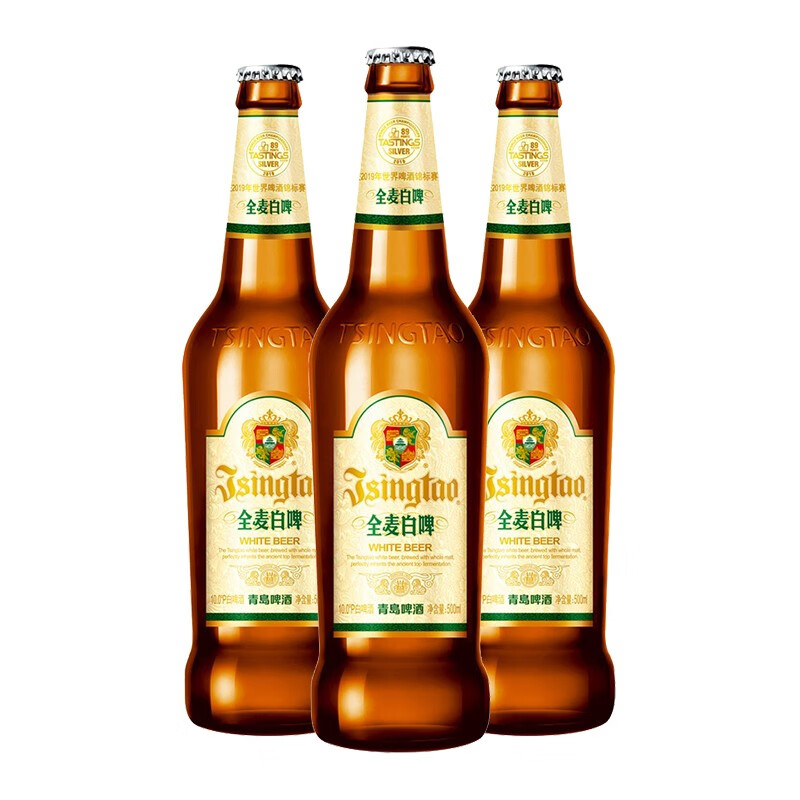 青岛啤酒(tsingtao)全麦白啤 10度 500ml*12瓶 整箱装 商务宴请 古法