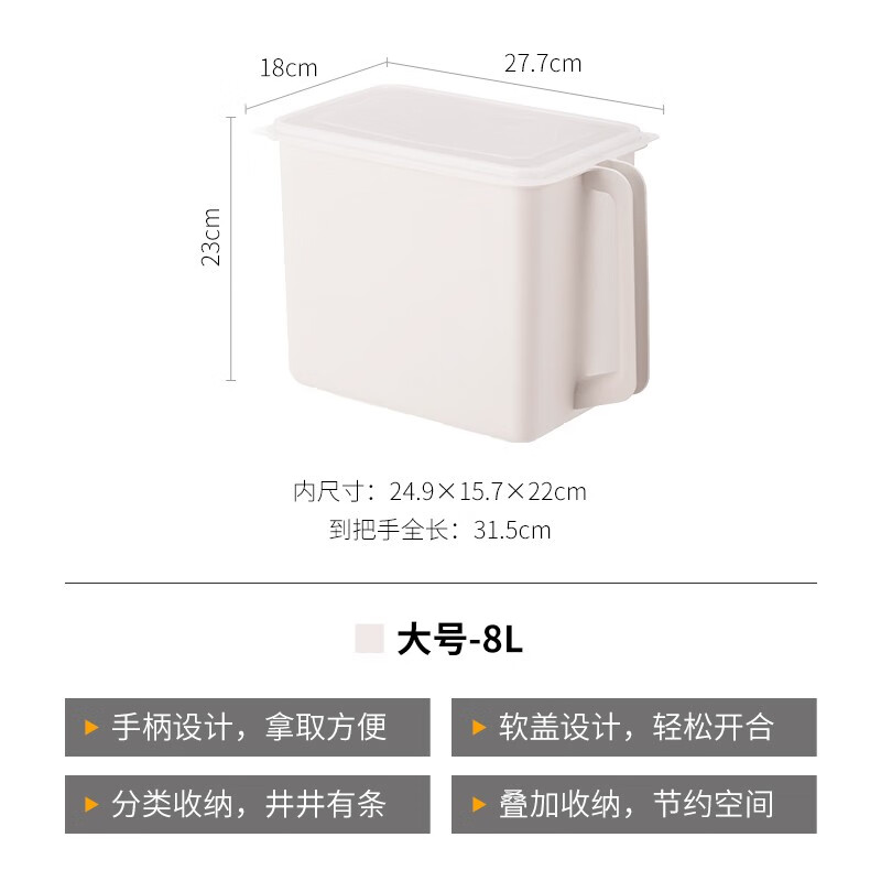霜山（SHIMOYAMA）带手柄收纳盒冰箱整理盒厨房橱柜高位储物盒塑料带盖杂物密封盒 小号5L单个装产品仿冒必究