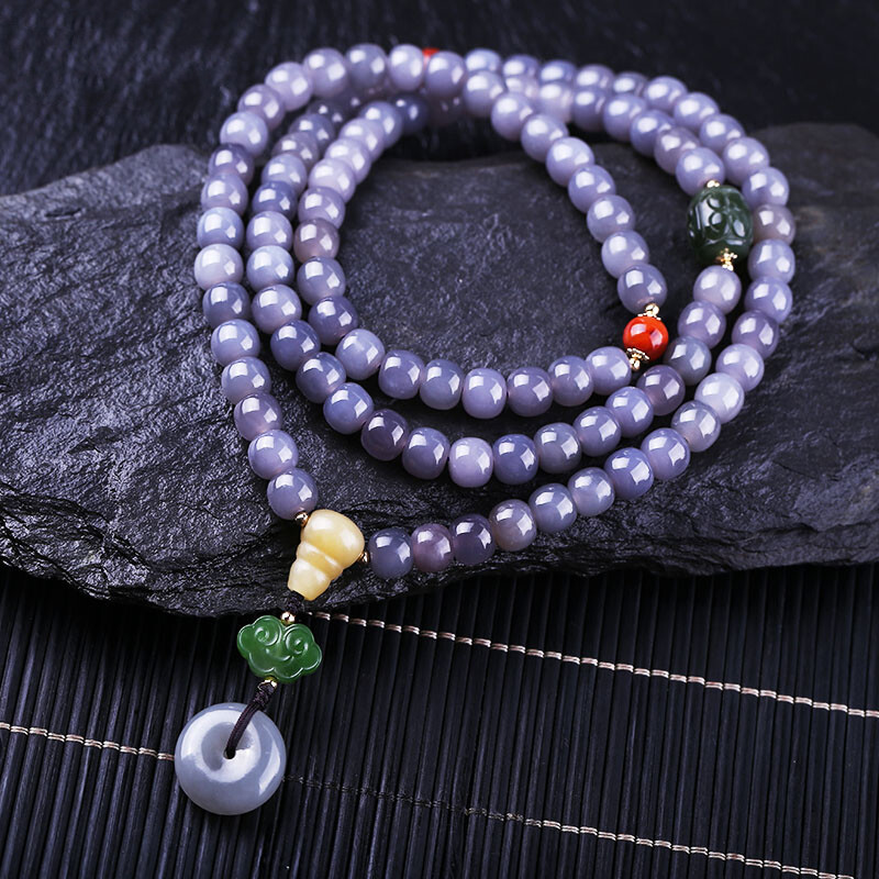 玉108颗紫罗兰烟紫玉佛珠多圈手串藏式饰品女 【和田烟紫玉】6x7mm