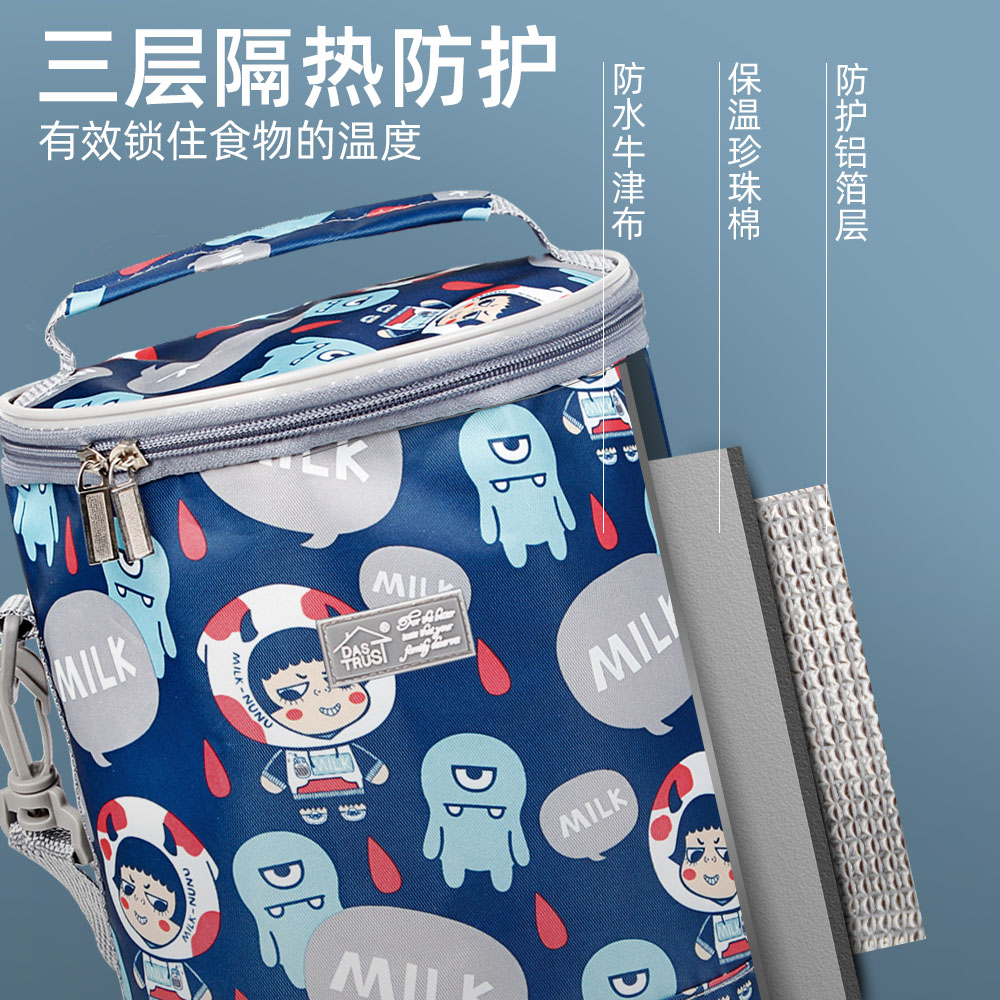 古莎（GUSHA） 圆形保温饭盒袋子套三层加厚铝箔早餐带饭兜学生装碗便当手提包 方包-黑色