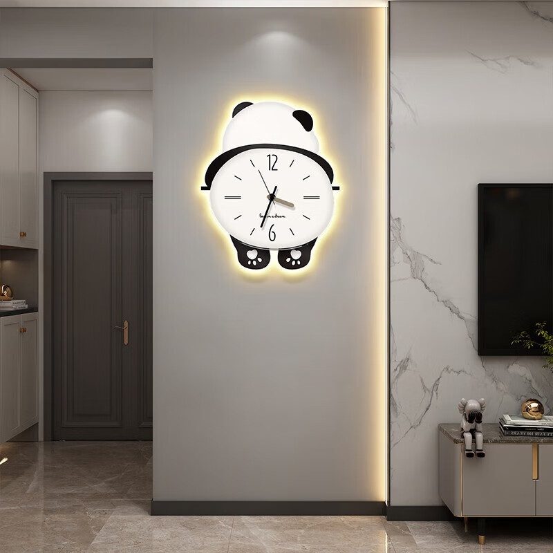 美世达（MEISD）创意挂钟熊猫挂钟客厅钟表2023新款网红挂墙创意时钟现代简约卡通 有灯-大号:40*48.6cm