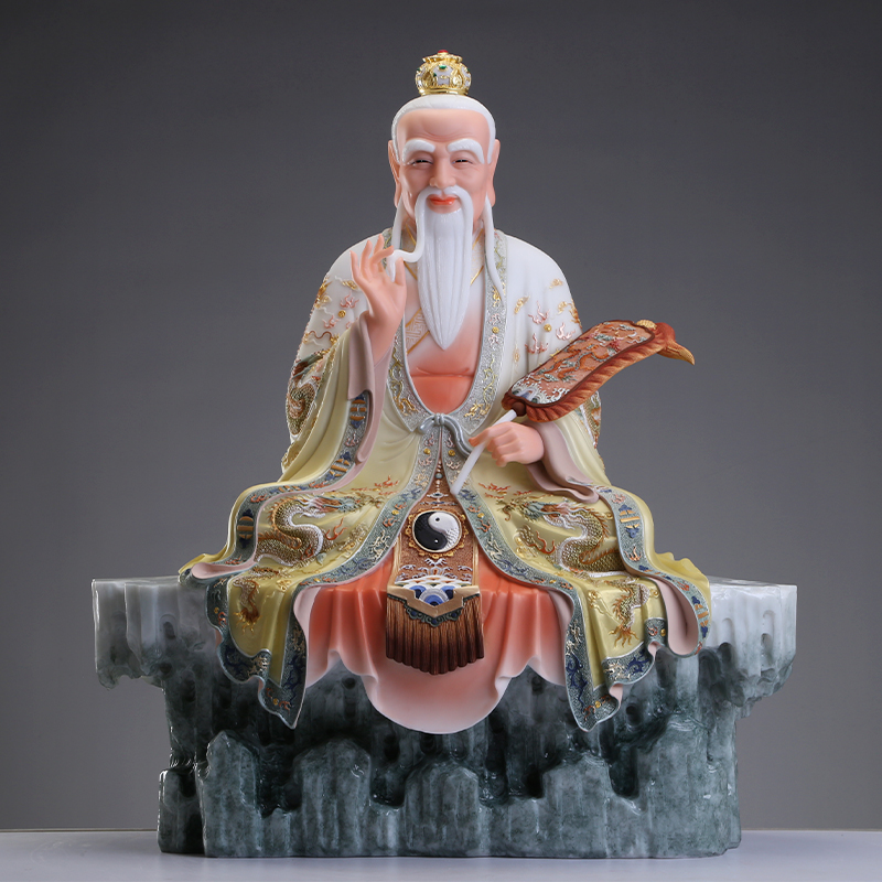 圆通汉白玉彩绘太上老君神像家用供奉三清神像 道家三清祖师摆件 26寸