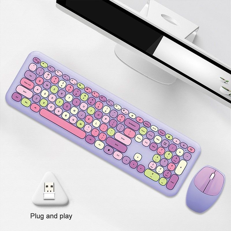 摩天手(Mofii)666 无线静音键盘鼠标套装 超薄圆形可爱 家用办公无线打字 少女心笔记本外接键盘 紫色混彩