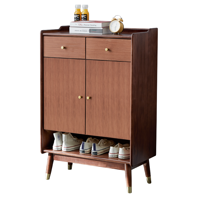 席豪 实木大容量鞋柜家用门口鞋柜玄关柜客厅阳台储物柜 胡桃色-送货到家