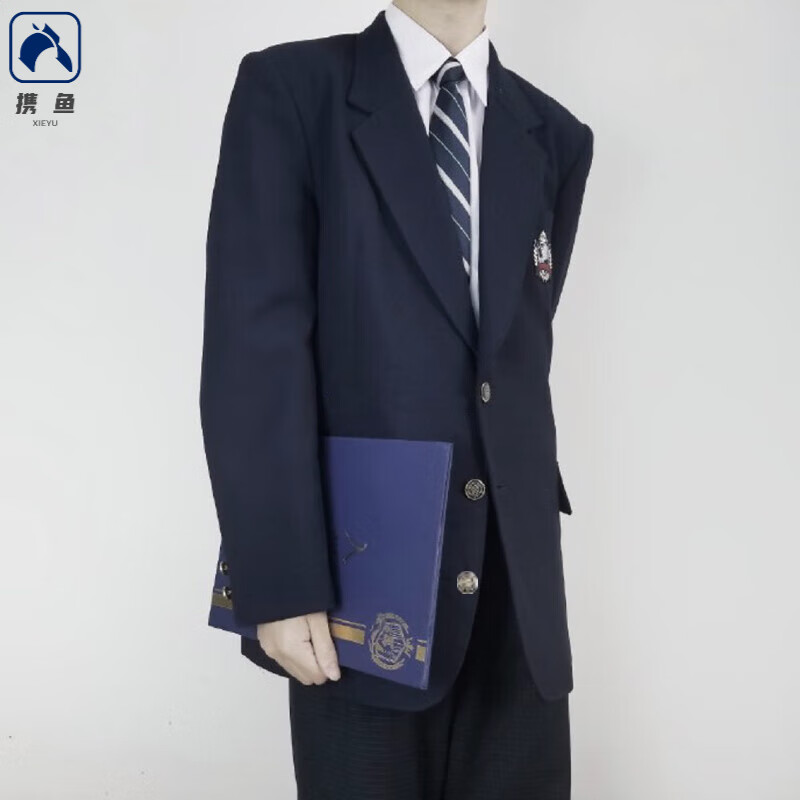 携鱼dk制服男套装宽松痞帅秋季潮流jk学生班服校服学院风徽章西服 黑