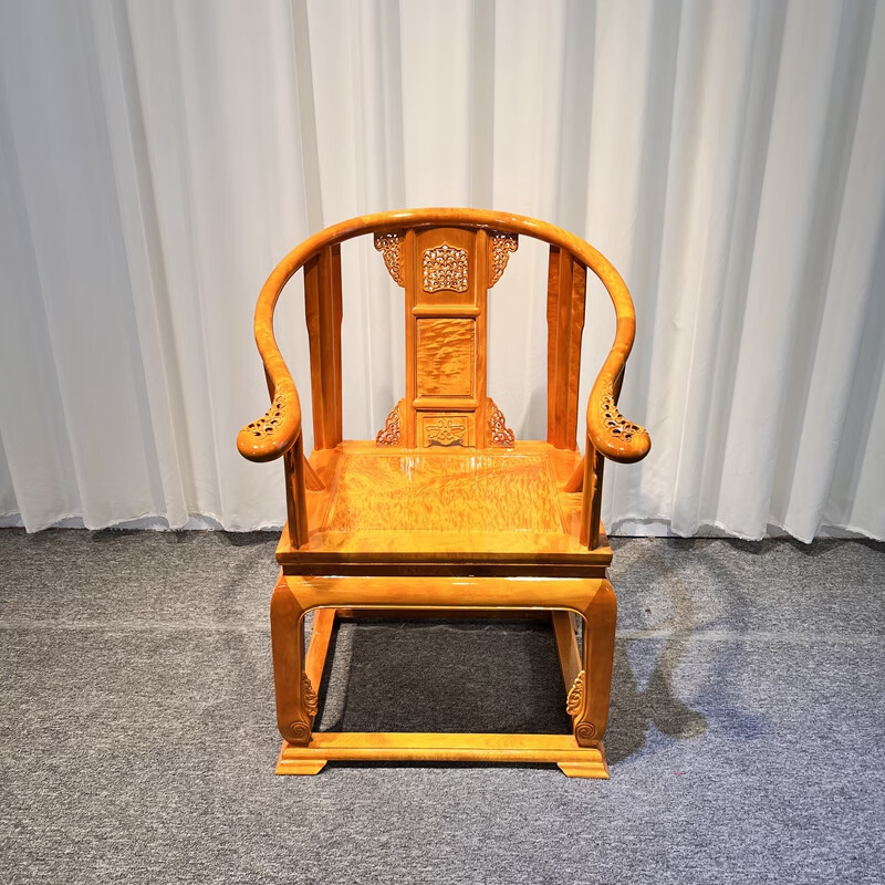 微萌金丝楠木皇宫椅太师椅圈椅大叶楠满纹全实木单张中式简约座椅家具