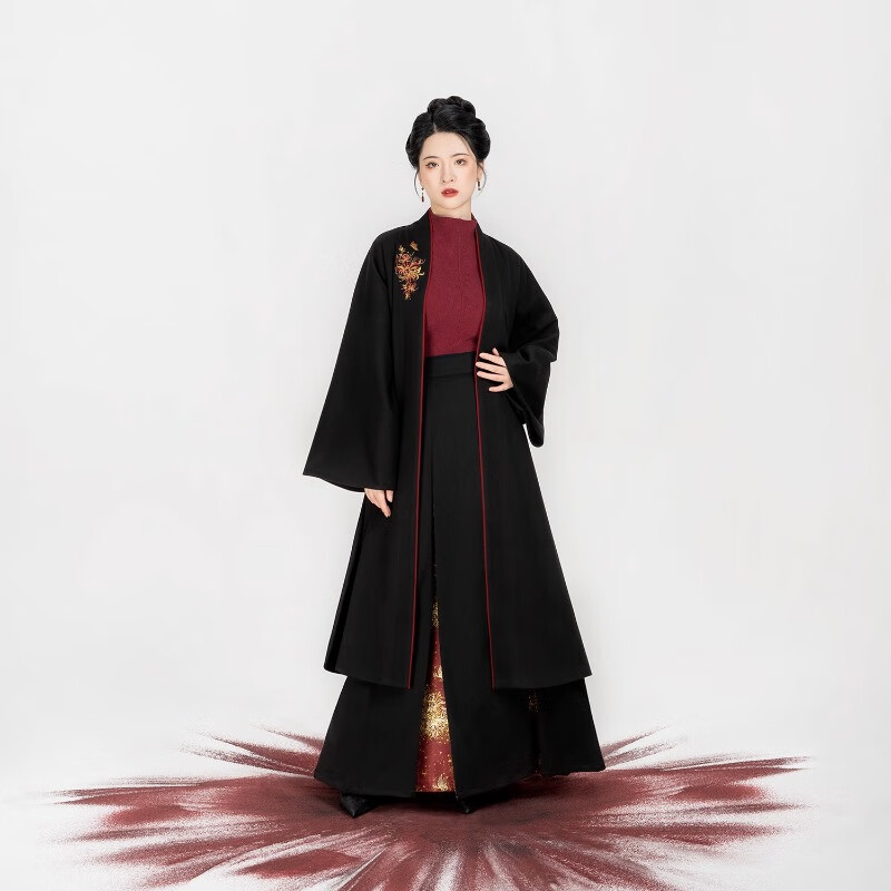 織造司[金燈花]原創(chuàng  )宋制漢服繡花對襟外套搭毛衣改良妝花三裥裙女 三件套（褙子+毛衣+三裥裙） S