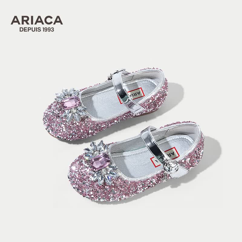 Ariaca艾芮苏爱莎公主鞋单鞋2023春秋新款女童水钻皮鞋儿童水晶鞋 粉色 33码 内长20.6/适合脚长20.1高性价比高么？