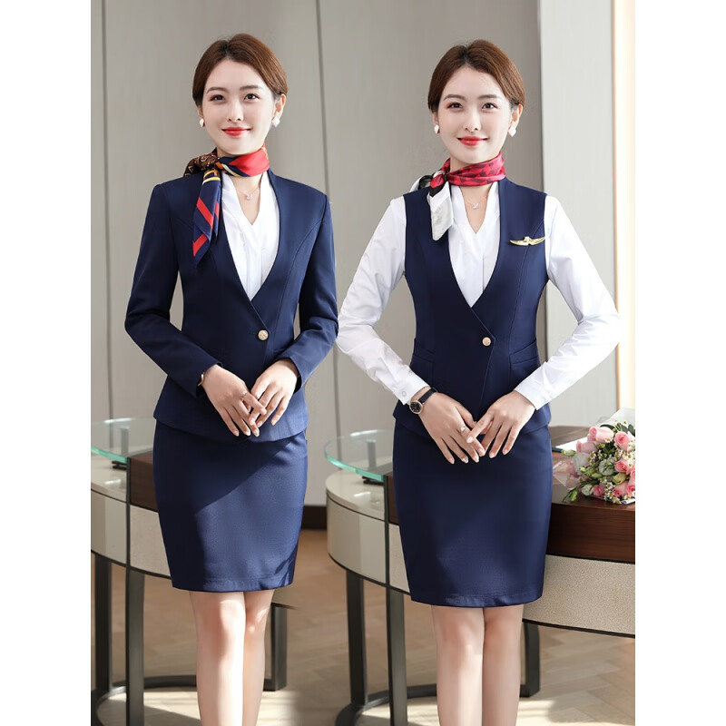(空姐制服)空乘面试服装修身职业套装女春季气质空姐工装酒店前台工作