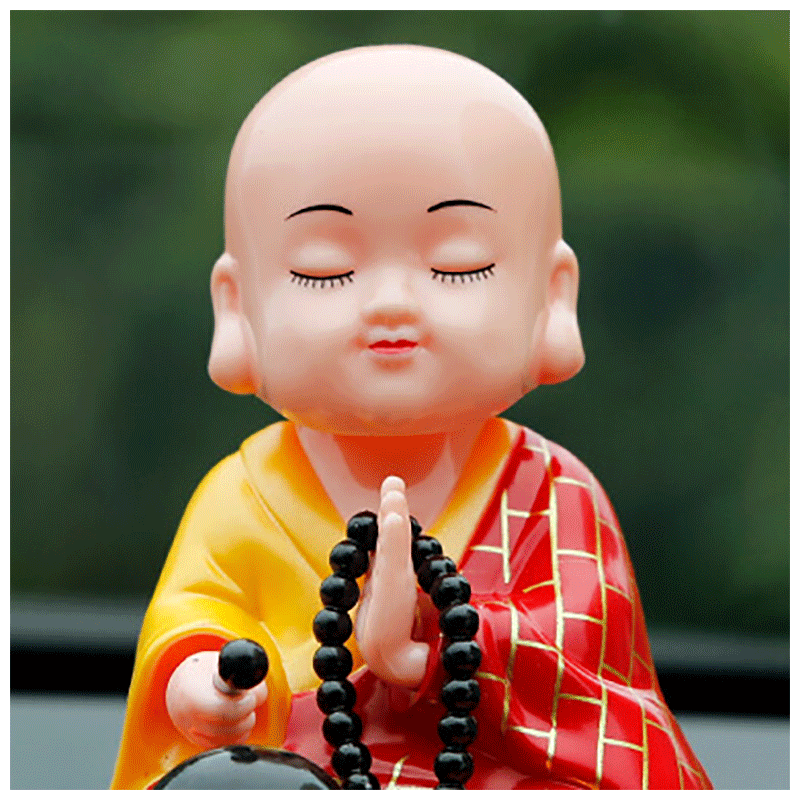 禅意小和尚敲木鱼网红车内装饰用品定制定制 袈裟款小沙弥太能摆件