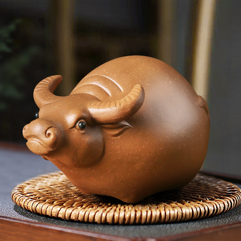 汉唐生肖牛手工茶宠宜兴紫砂功夫茶具摆件茶桌茶道创意可养段泥小茶玩