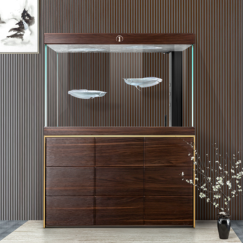 rame睿美1号鱼缸系列叠玉水族箱客厅家用中型隔断底过滤白色中式缸