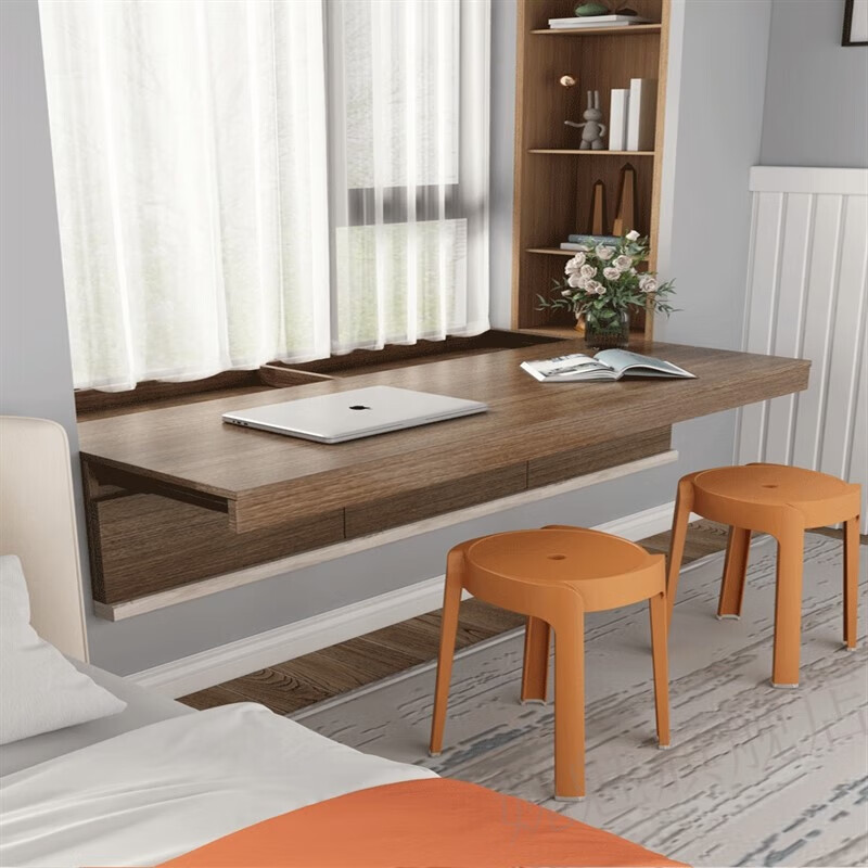 飘窗书桌飘窗储物柜改造收纳柜抽屉矮柜抽拉式台面窗台柜伸缩书桌书柜