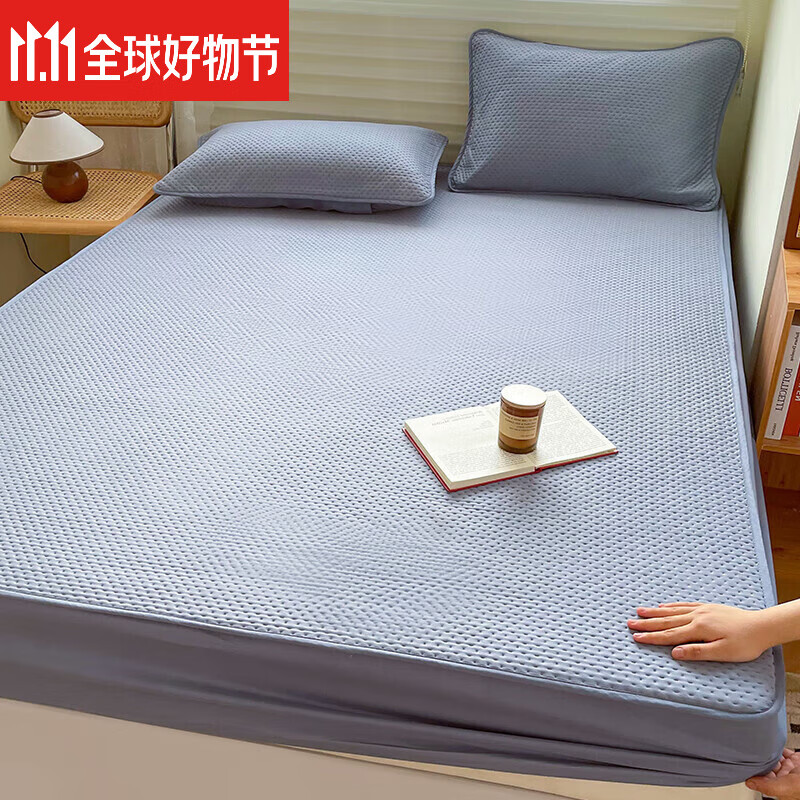 水星家纺家纺2025新款A类大豆夹棉床笠全包床垫席梦思保护罩加厚 CLM夹棉款-兰灰 [夹棉全包 防滑 宿舍专用90x190cm[适合5-15