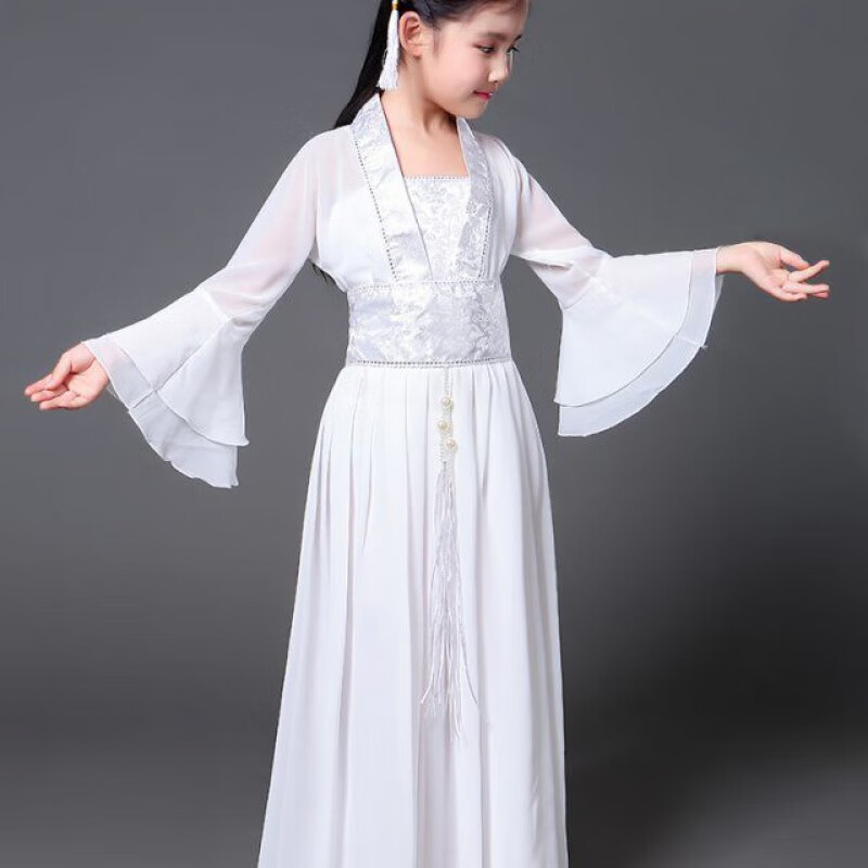 汉服古装女童课本剧薛宝钗表演服 白色 100cm((适合身高92-102cm))
