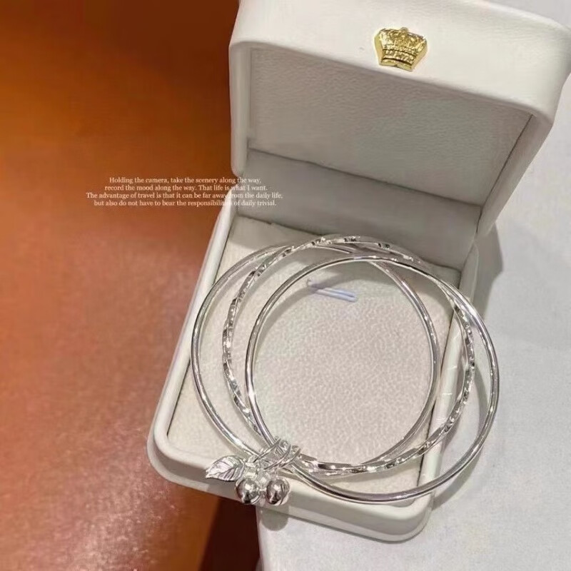 老银匠三生三世银手镯女纯银年轻款9999银镯子银饰手环女生饰品送女朋友 蝴蝶铃25克＋包装礼盒