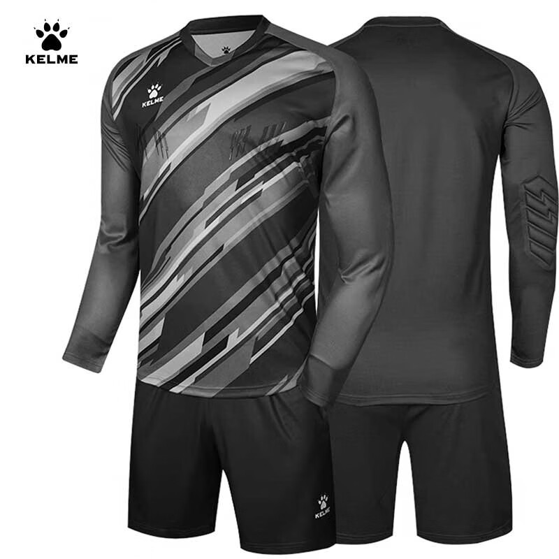 KELME/卡尔美足球守门员服长袖套装男透气吸汗比赛训练门将服印制 黑色 3XL/190