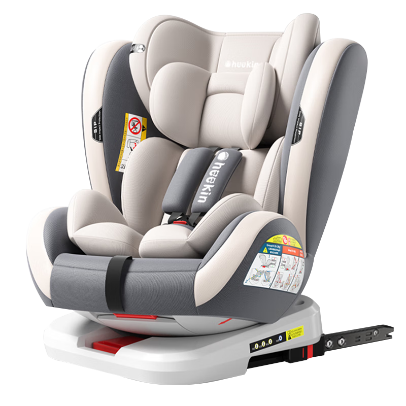 德国Heekin 儿童安全座椅汽车用0-4-12岁婴儿宝宝通用360度旋转 ISOFIX硬接口 时尚灰(ISOFIX+360度旋转)