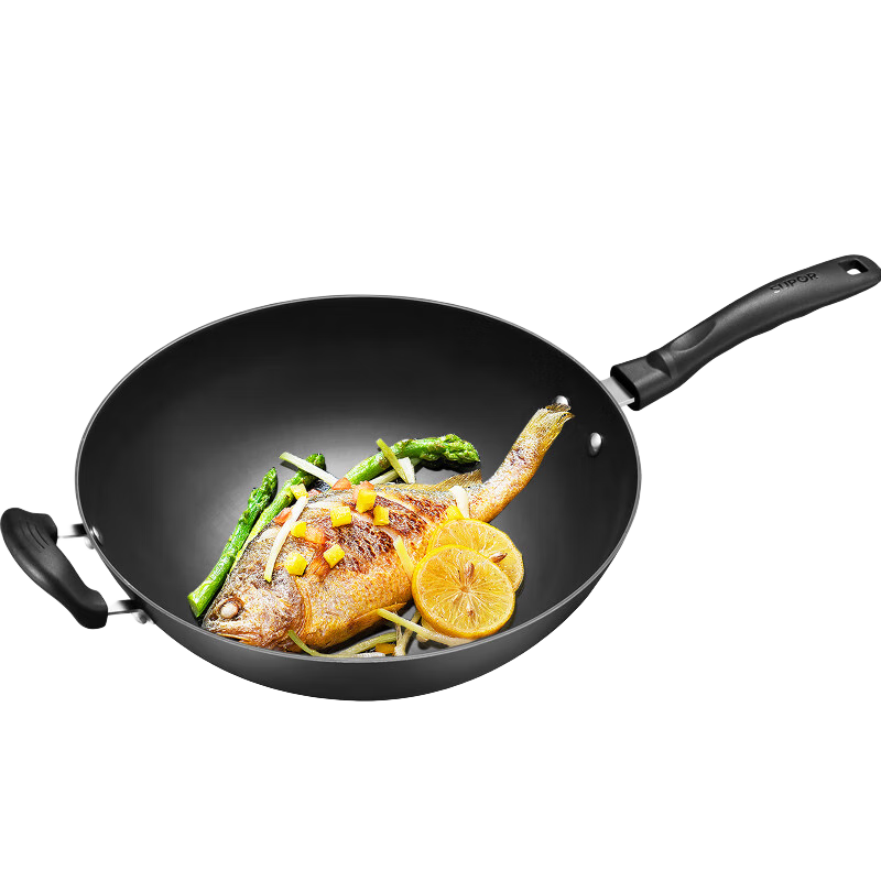 苏泊尔（SUPOR） 炒锅燃气灶电磁炉家用铁锅老式生铁铸铁平底无涂层炒菜锅真不锈 【配带不锈钢锅铲】 32cm