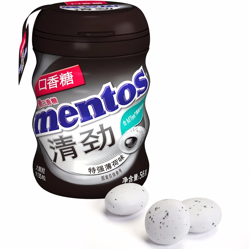 曼妥思曼妥思夹心无糖口香糖经典特强薄荷糖清新口气接吻糖零食 特强