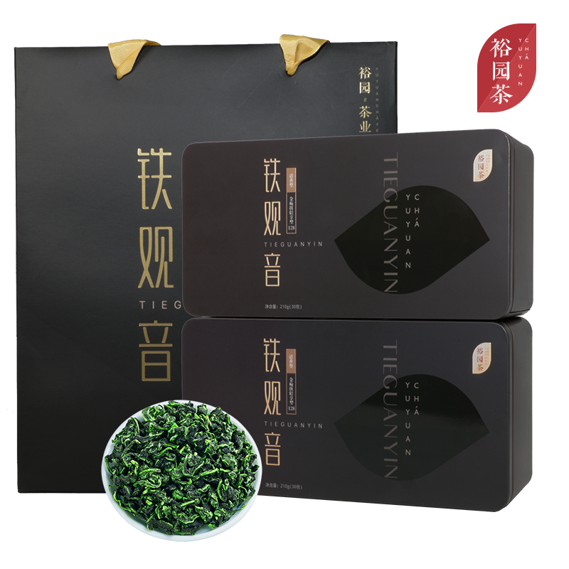 裕园茶业 新茶茶叶 乌龙茶 安溪清香型特级铁观音兰花香 礼盒装 轻享型(黑色)420g（两罐装）