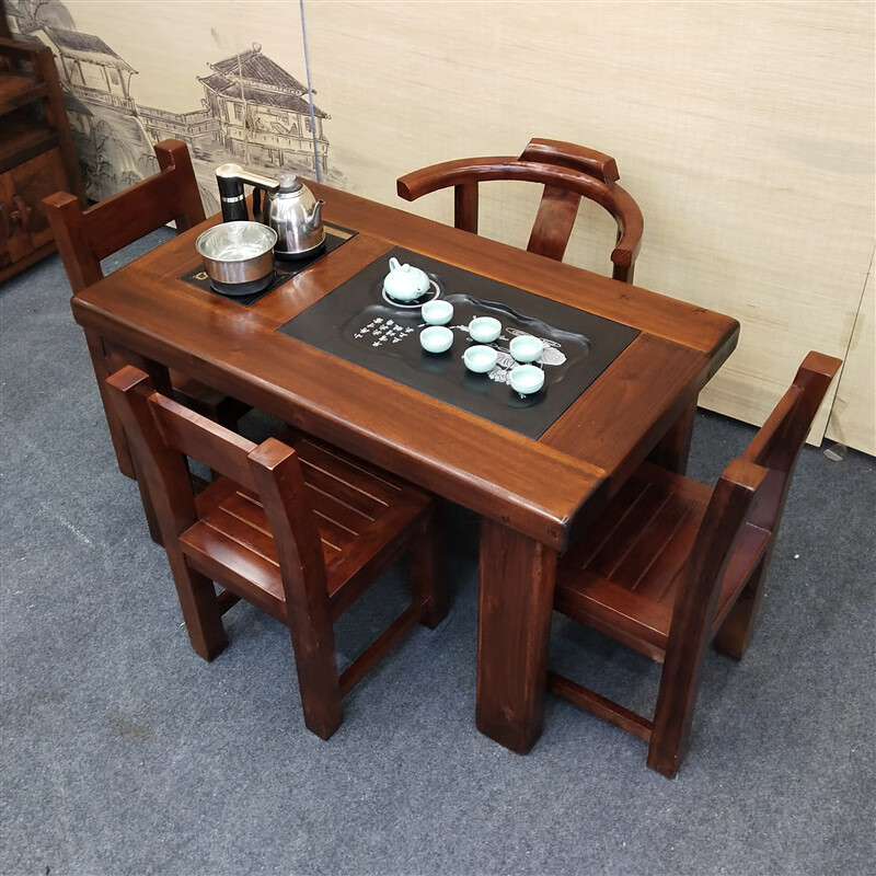 杞沐实木新料茶桌小型阳台茶台家用实木中式家具功夫茶几户外茶桌椅