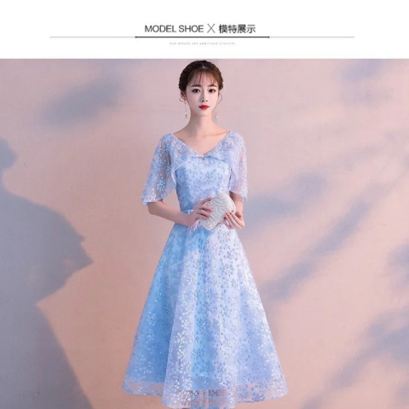 奥合普高端轻奢品牌伴娘裙子新款礼女生礼服学生少女喇叭袖生日派对小