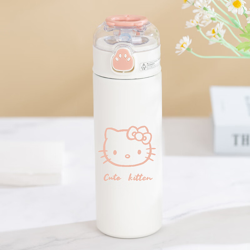可爱吸管保温杯儿童女生水杯卡通小巧便携提手高颜值ins学生杯子 吸管保温杯粉色 420ml