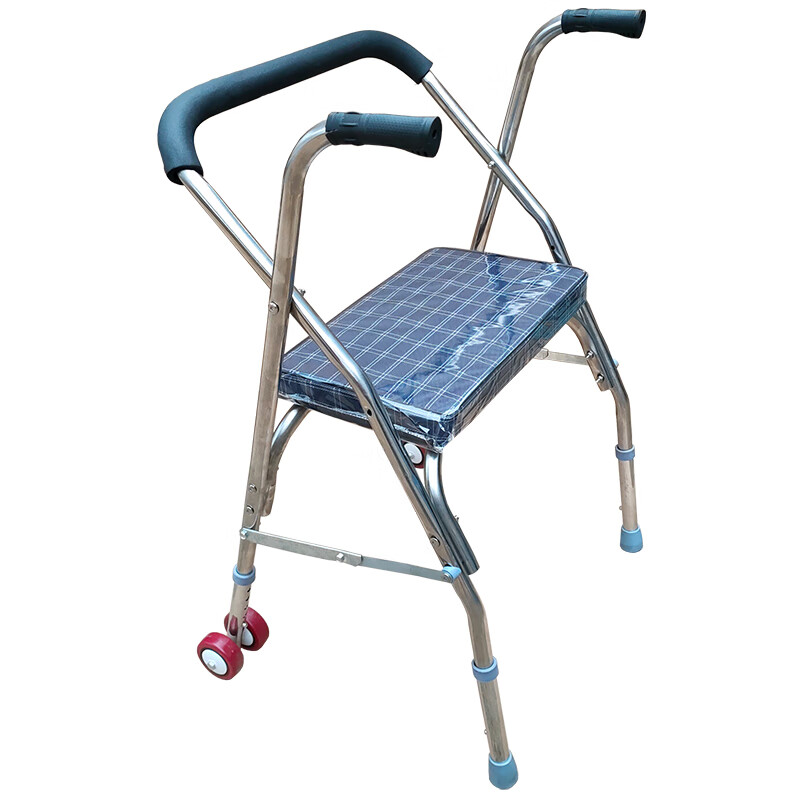 烨泰（YETAI） 不锈钢老年人助行器带轮带坐 残疾人助步器 老人手推车可折叠助行架 蓝色无焊接双轮款