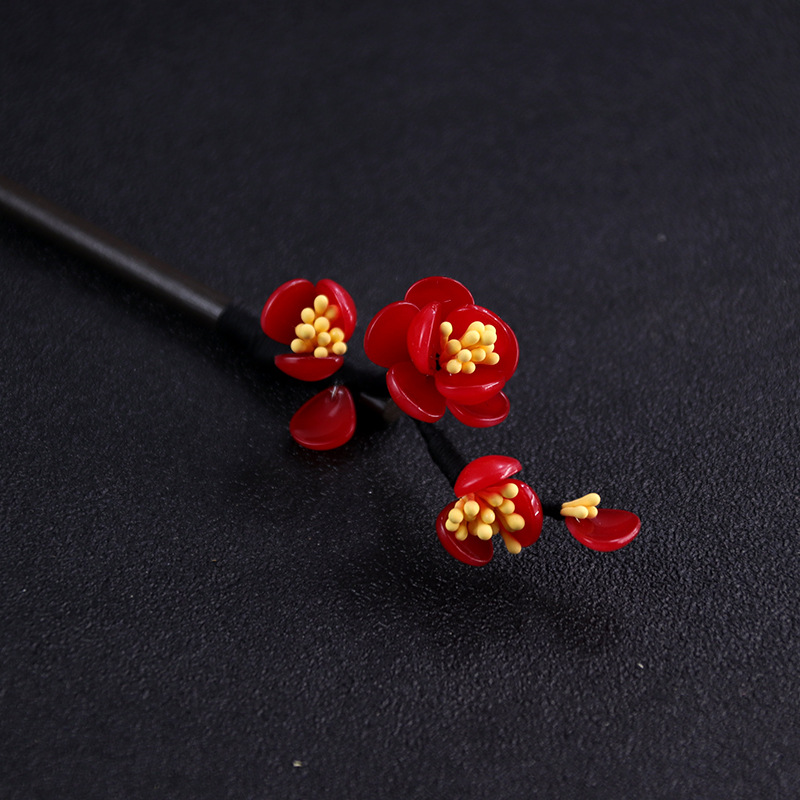 发簪古风过年红色配旗袍的 盘发木簪 梅花簪日常简约中式古典国风汉服