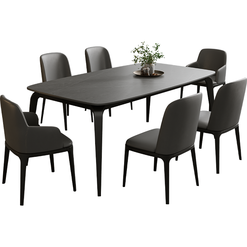 颐礼 岩板餐桌简约现代家用餐厅家具意式极简餐台长方形意大利进口饭桌 1.4m餐桌【阿玛尼灰】