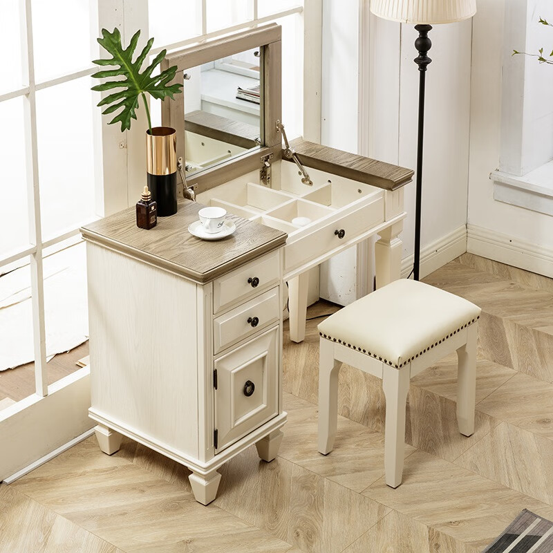 老酋长美式轻奢梳妆台全实木地中海风格拼色卧室家具翻盖化妆桌化妆台