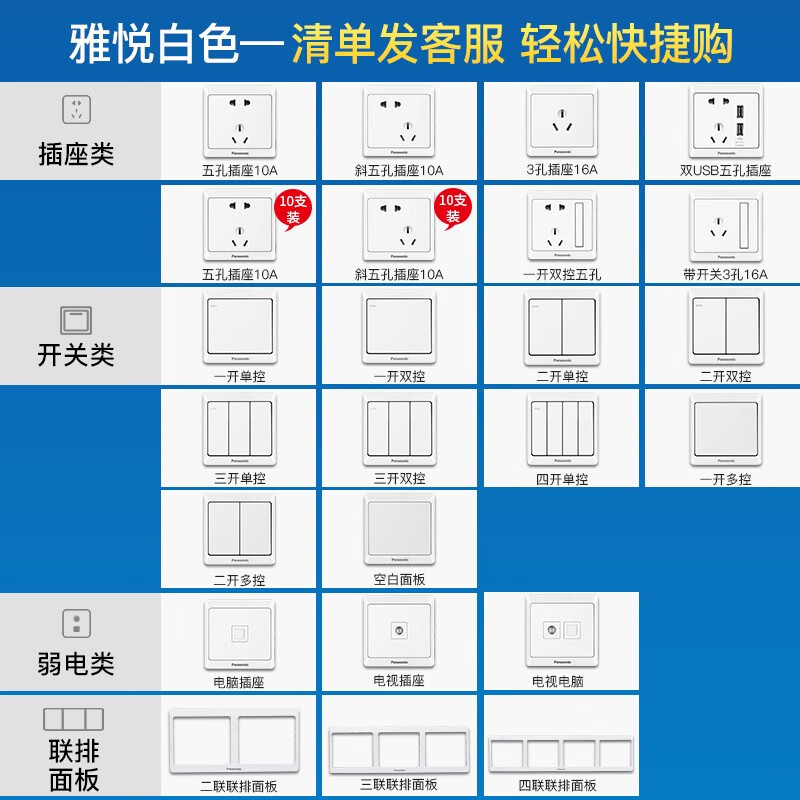 松下（ Panasonic）开关插座 三孔一位3级16A插座面板 86型墙面空调插座 雅悦白色 WMWA106-N