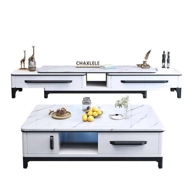 风之意 电视柜大理石可伸缩电视柜现代简约茶几电视柜组合套装客厅家具8620-SL 青花白大理石台面 2.2米~3.2米可伸缩电视柜