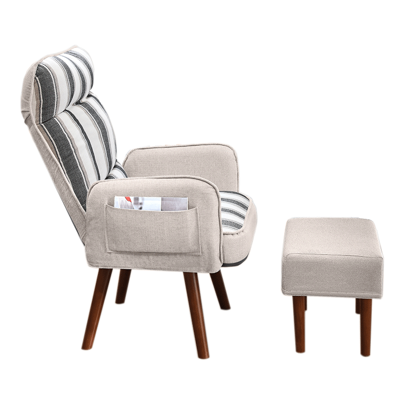 积木部落 jimubuluo 懒人电脑椅子书房办公靠背转椅卧室单人久坐沙发舒适家用椅 米色条纹标准款+脚踏