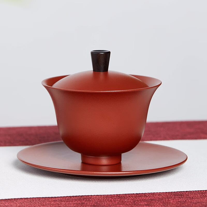 萬(wàn)壺園 紫砂蓋碗茶杯紫砂杯泡茶杯功夫茶具套裝水杯子大號(hào)非陶瓷敬茶碗泡茶碗茶盞三才杯手抓壺泡茶器 五行蓋碗 150毫升